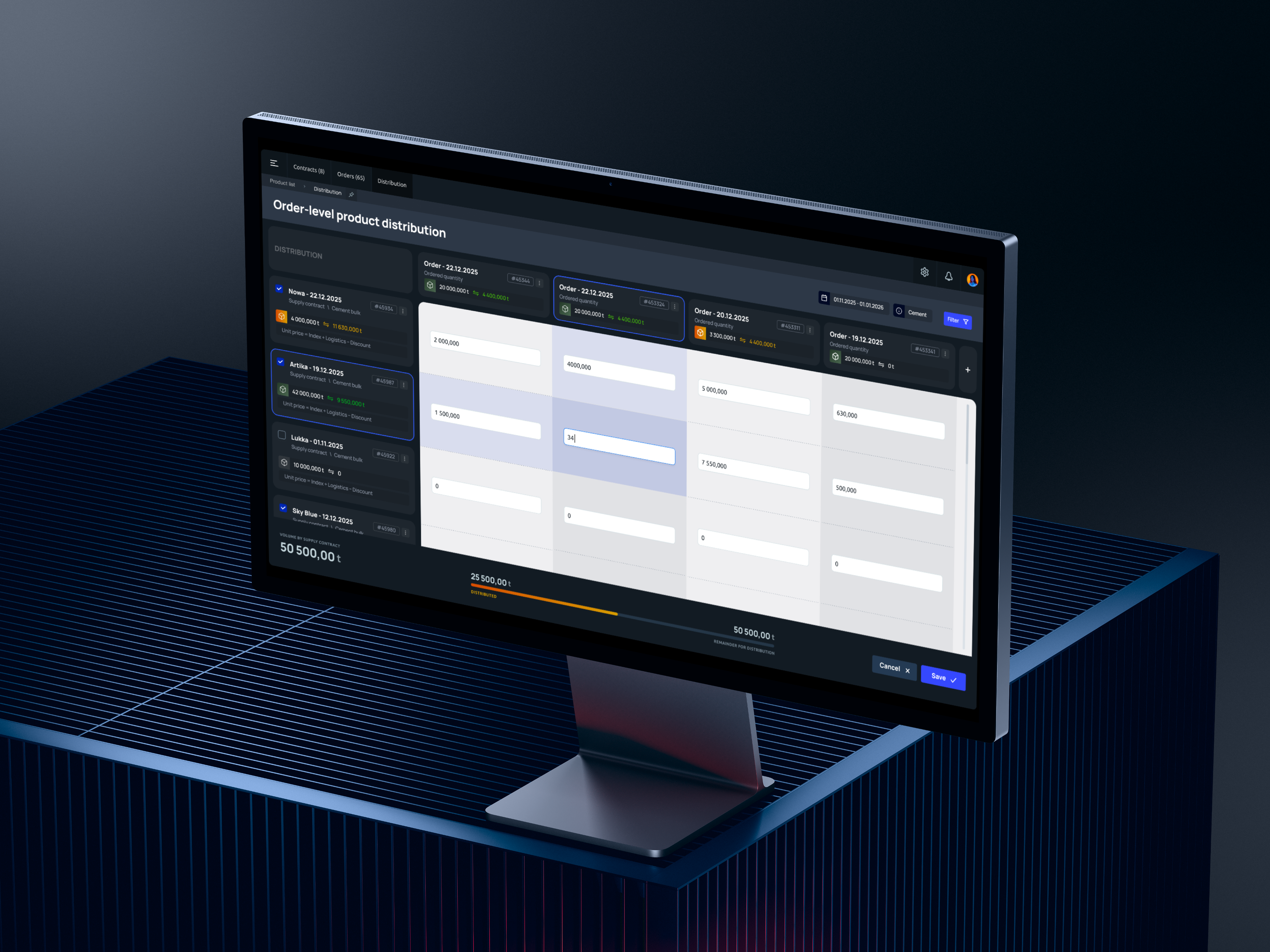 ERP matrix interface on monitor