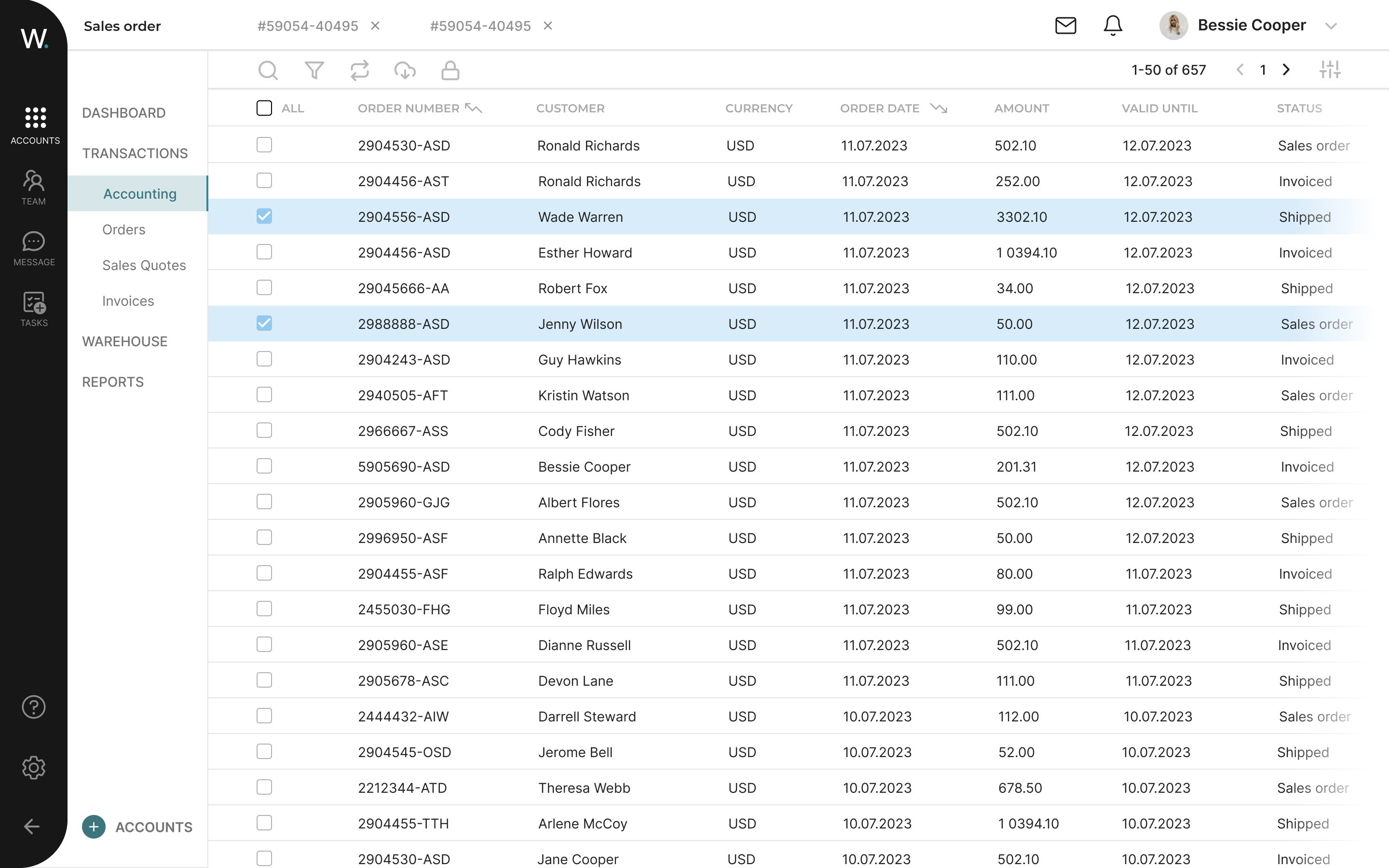 Pivot table — Sales order