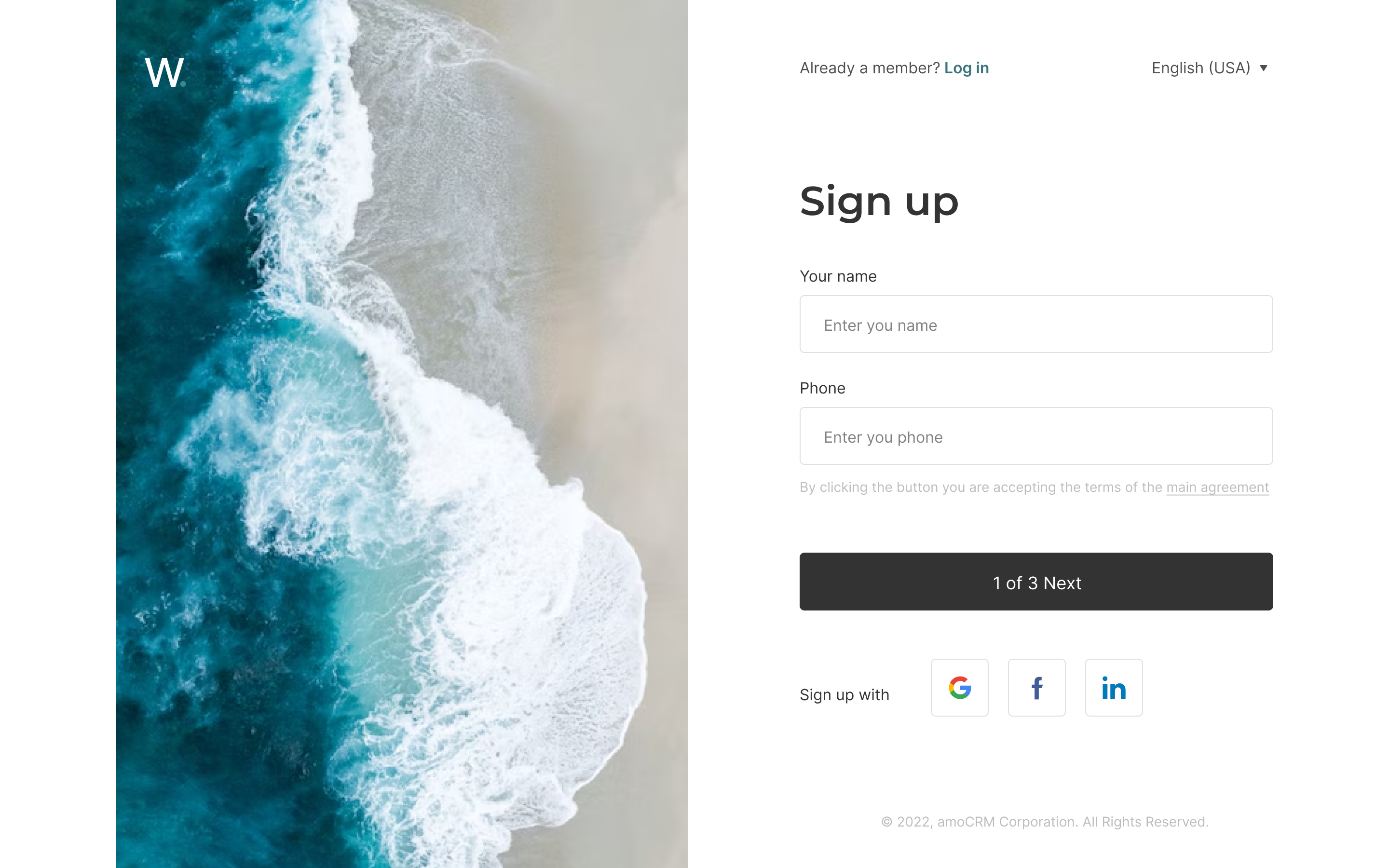 Sign up page