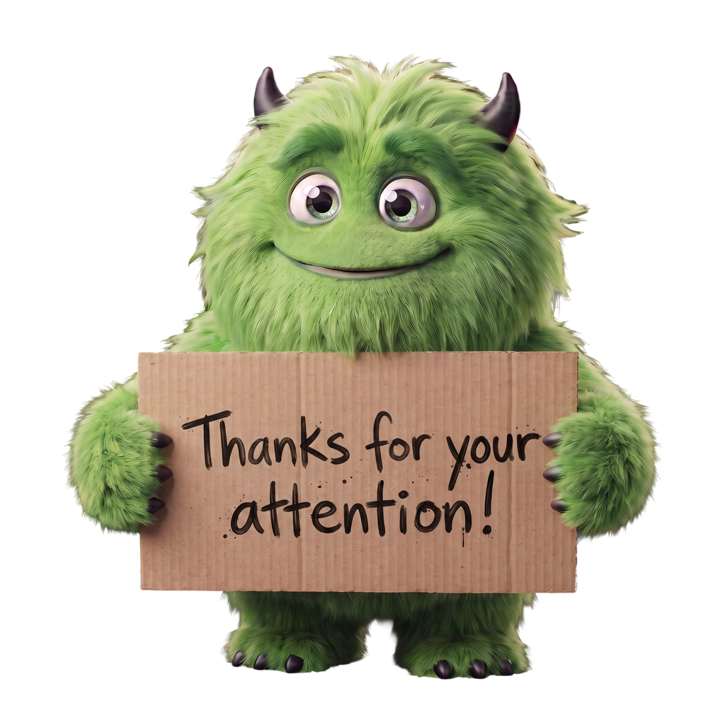 Pap-Pay mascot holding a “Thanks for your attention!” sign