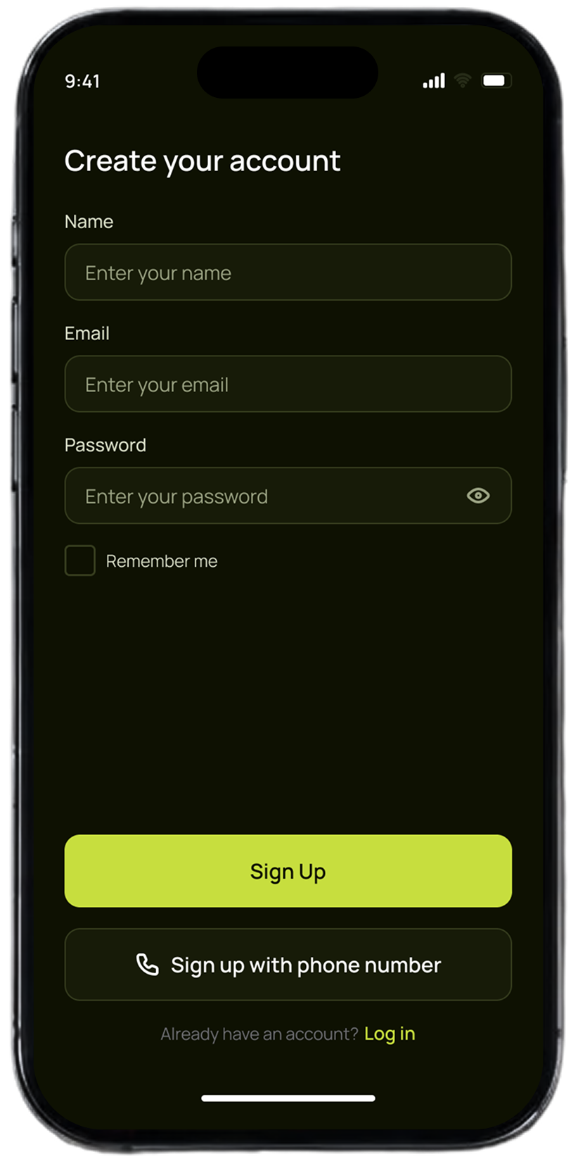 Pap-Pay sign up screen