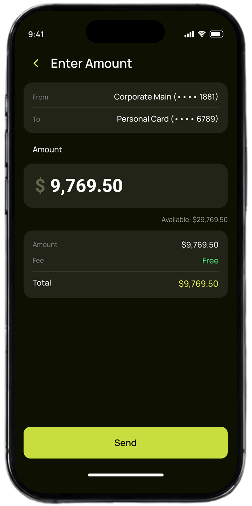 Pap-Pay enter amount screen with fee summary